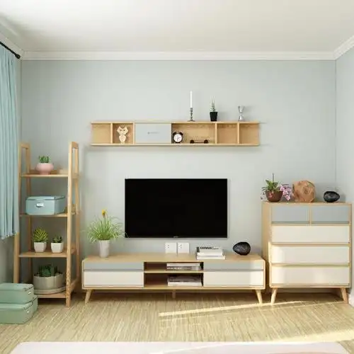 客厅电视柜的组合上多结合了简单实用让整体感觉不那么臃肿.