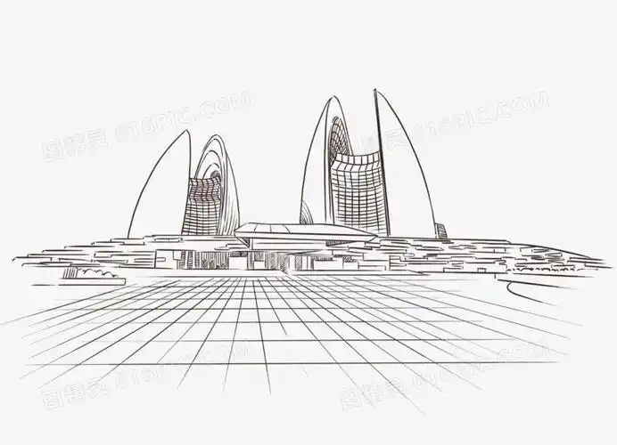 手绘线稿广州珠海大剧院免抠元素