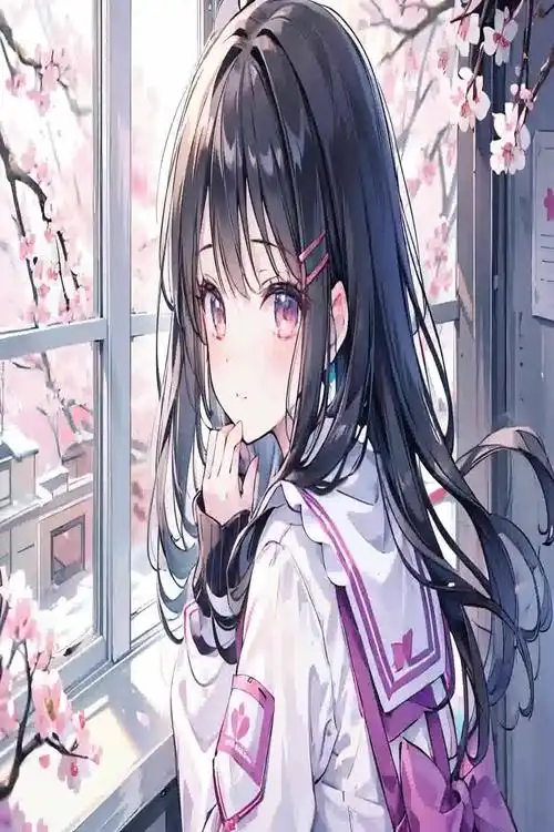 图标动漫女孩长发黑发蓝眼睛扎头发马尾辫随