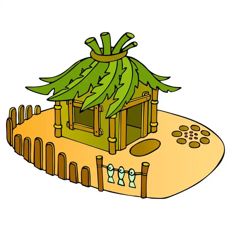 平房,热带的房子.岛上度假.矢量插画.