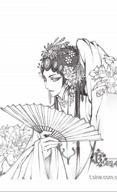 京剧花旦黑白简笔画78针管笔78零基础卡通画:京剧演员的绘画步骤京剧