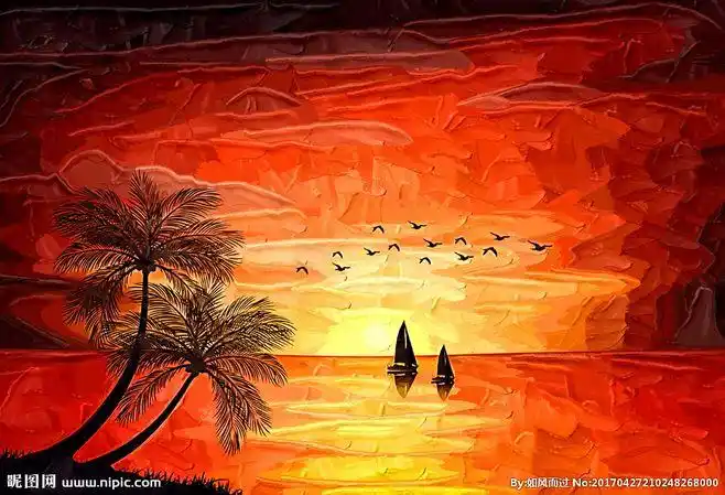 油画风景 夕阳霞光