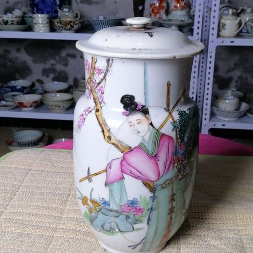 假一赔十民国时期瓷绘大师毛子荣仕女图壮罐3355号有老冲线看好