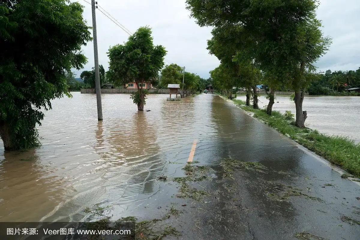乡村的道路被水淹没.