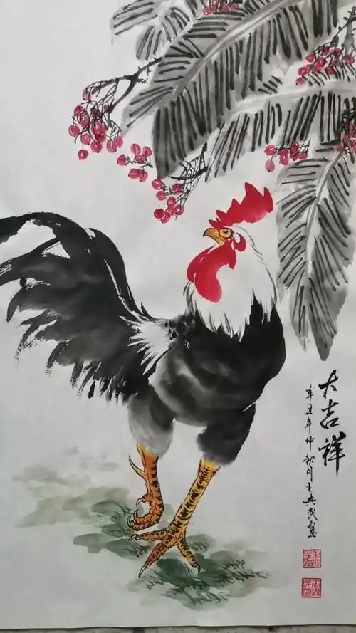 王兴民国画公鸡:服不服吧!