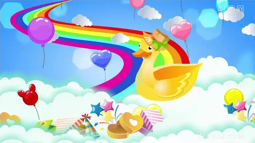 天空彩虹气球小鸭子背景