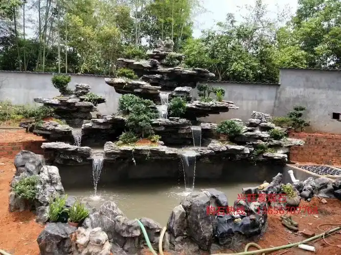 假山石园林工程千层石河岸驳岸假山景观石假山流水设计施工