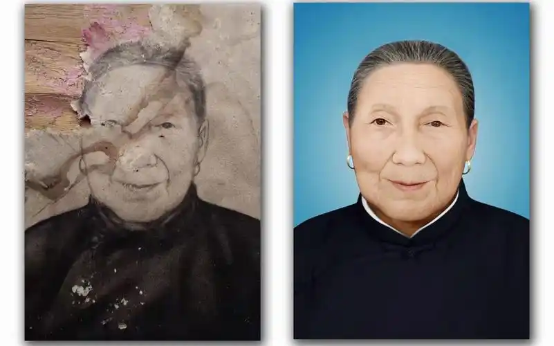 老太太破损老照片修复