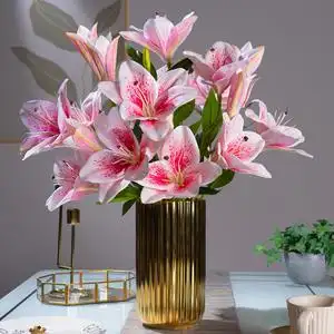 大束高档仿真百合花卉假花艺塑料花束摆设客厅餐桌面电视柜摆件