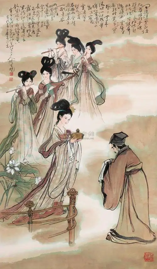 0349长恨歌诗意天上人间立轴设色纸本