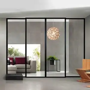 定制现代简欧钛镁铝合金极窄推拉门玻璃门厨房吊滑门阳台门三联动