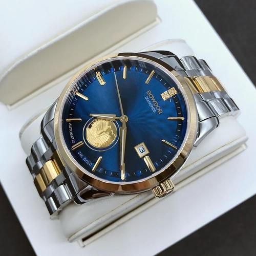 2019新款宝舵手表男24k金帆船夜光日历机械表透底全自动真钻蓝色