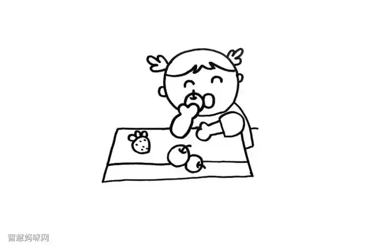 吃水果的小朋友怎么画-图2吃水果的小朋友怎么画-图1简笔画作品完成图