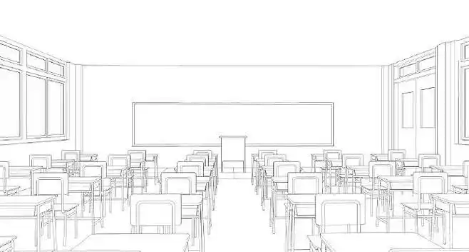 绘画学习多角度教室设计绘制素材透视练习码住