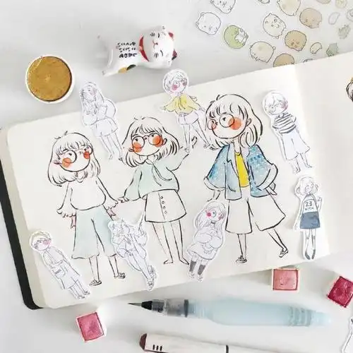 一组超可爱的小女孩手帐插画分享!