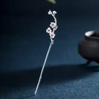 梅花发簪女925足银古风汉服头饰现代日常盘发银簪子七夕送女友红锆石