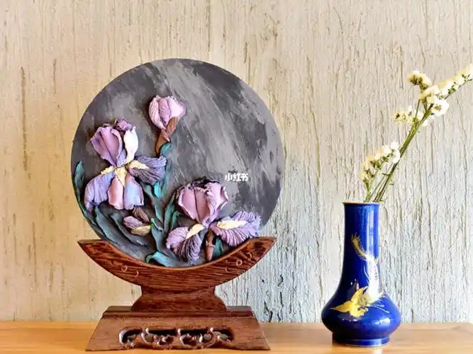 刮刀画鸢尾花做法过程浮雕绘画刮花肌理画
