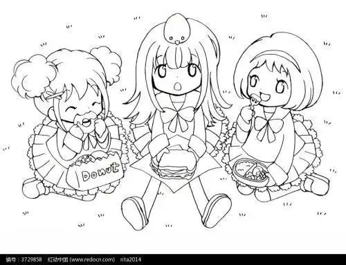 动漫女孩三人简笔画