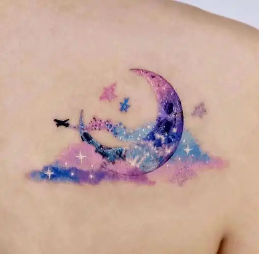 水彩纹身月亮纹身
