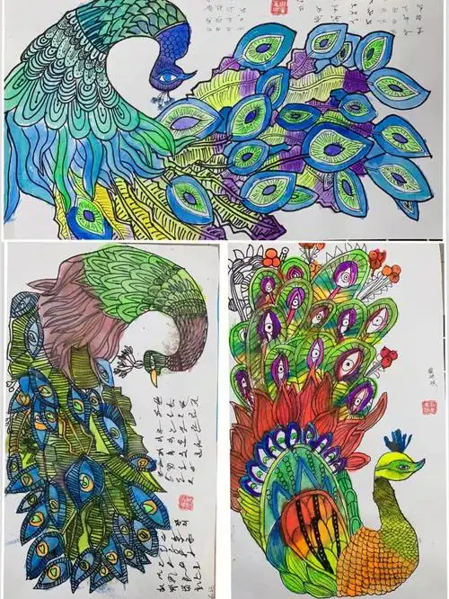儿童创意绘画孔雀