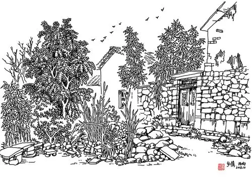 风景速写入门教程步骤篇乡村小景