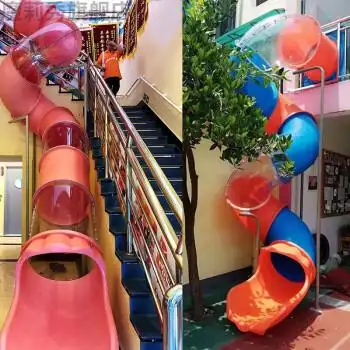 大型塑料滑梯滑桶幼儿园网红民宿室内家用户外螺旋透明滑滑梯 拼色