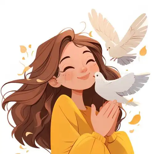 卡通女孩和鸽子在白色背景中七一建党节插画