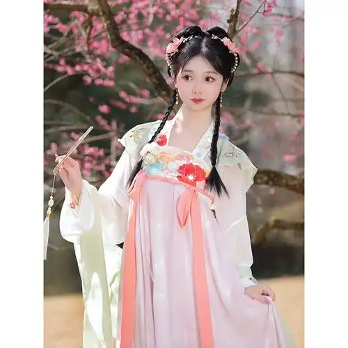 唐制齐胸襦裙汉服女2024新款柒玥瑾原创满园春色春季日常古装