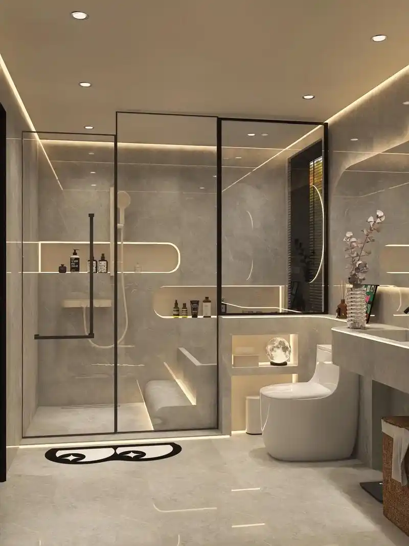 高级感灰色浴室|后悔没早点安装无顶喷花洒