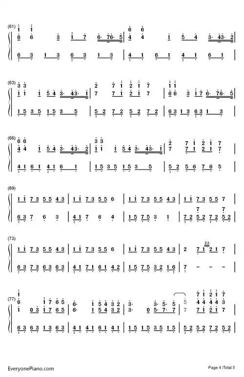 unity钢琴简谱-数字双手-alan walker4