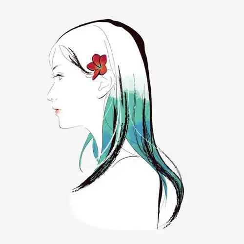 矢量彩绘纹绣长发侧面美女