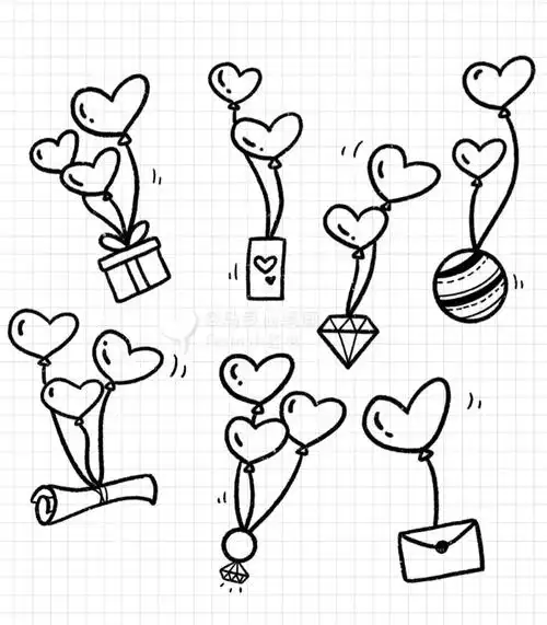 简笔画简单爱心七夕情人节手帐素材元素