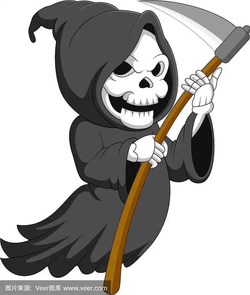 可爱的卡通死神与镰刀