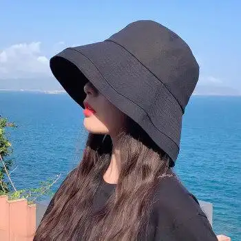 女生夏天遮阳帽庶阳冒大帽檐薄款遮脸大檐渔夫帽子女式夏季戴的气质款