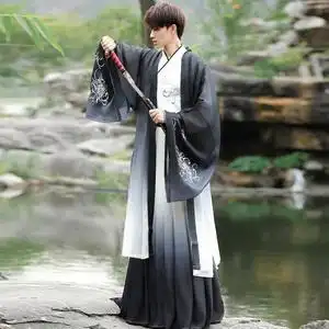 原创正版黑白汉服男夏季仙气古装学生日常飘逸古风魏晋风套装帅气