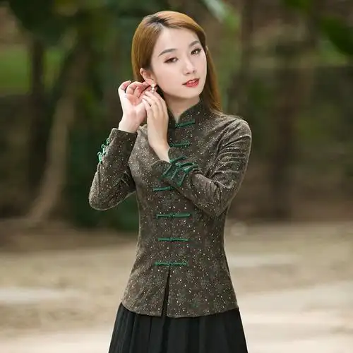筠雅改良唐装女中国风中式盘扣上衣新棉麻复古时尚旗袍茶服女外套