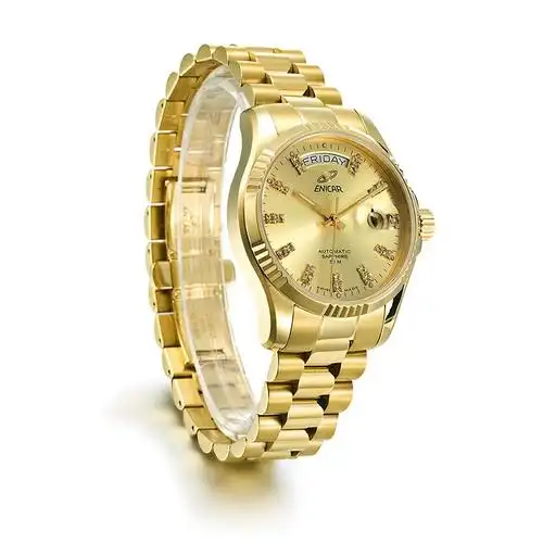 英纳格18303 enicar长秒系列金色机械男表3169/50/330p