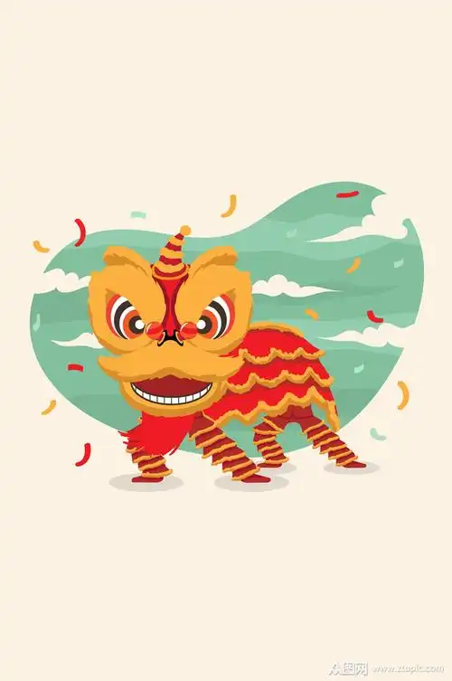 >创意鞭炮中的舞狮子矢量素材