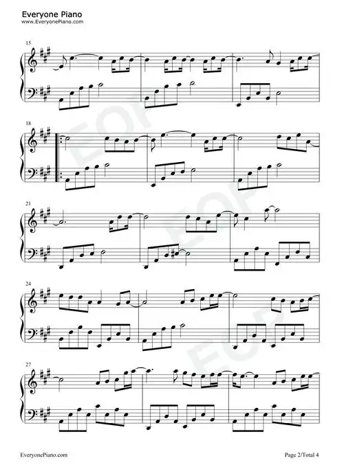 花海-原调简单版-周杰伦五线谱预览2