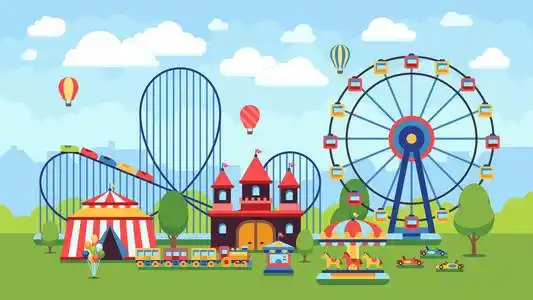 图像传送卡通游乐园与马戏团, 传送带和过山车矢量插图照片