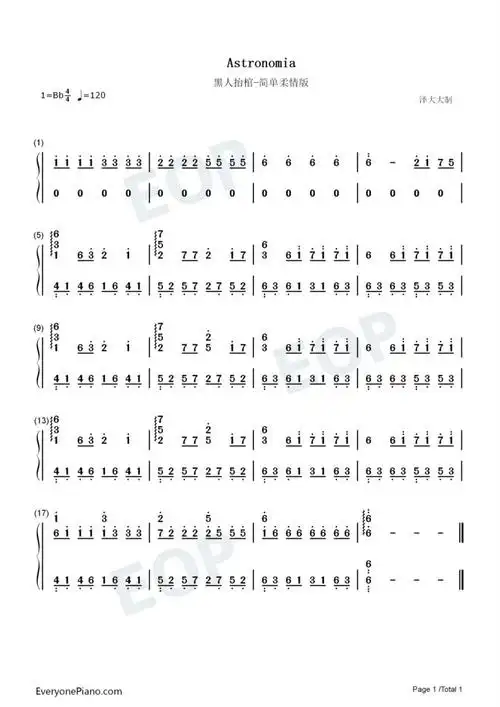 黑人抬棺astronomia简单柔情版钢琴数字简谱