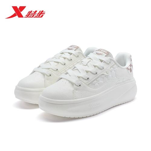 透气皮面休闲运动小白鞋鲸鱼板鞋976118310035春夏新款特步女鞋