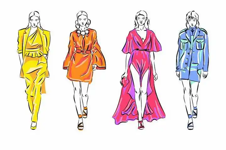 4款彩绘风格时尚女郎女模特png图片免抠矢量素材