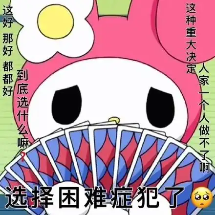 决定到底选什么嘛7人家一个人做不了啊选择困难症犯了 - 麦乐蒂表情包
