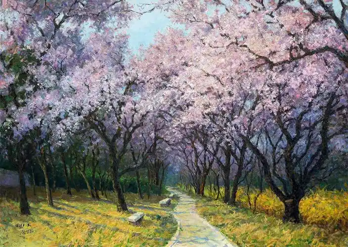 00972011年作桃花林布面油画