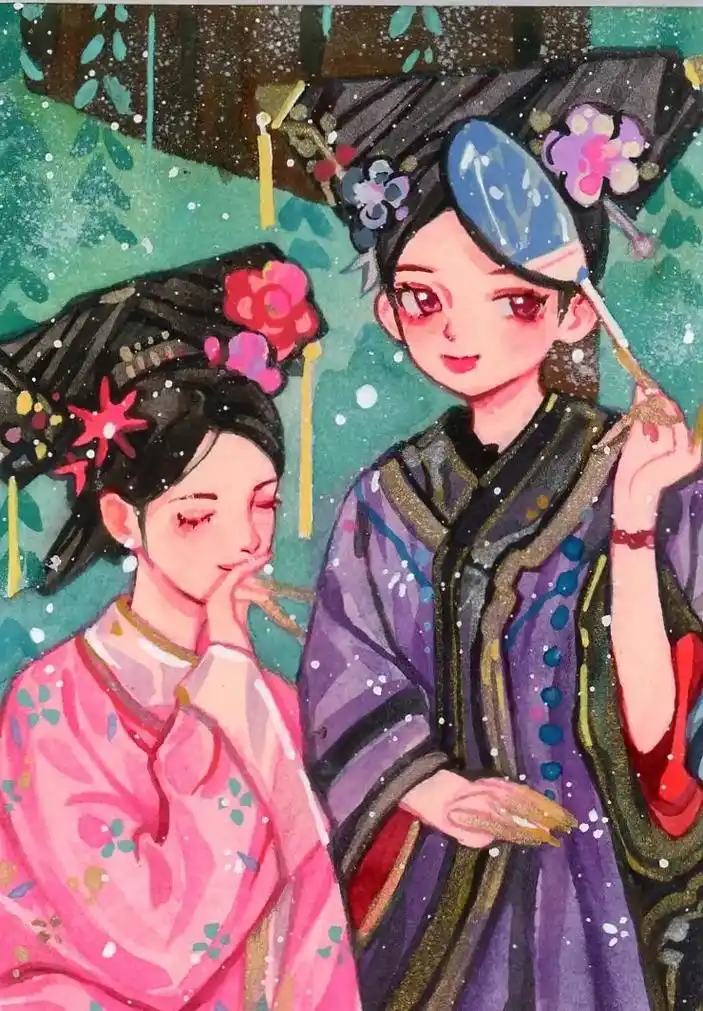 宫廷趣事系列.画师:东江胖胖鱼#艺术在抖音 #我的插画作品集 - 抖音