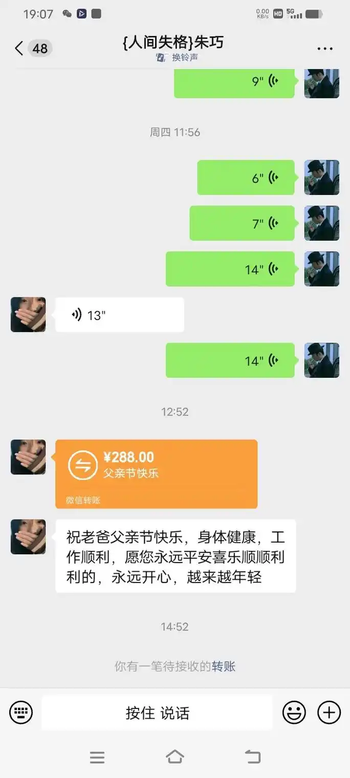 谢谢女儿的红包,爸爸真的很开心,不知不觉你们好长大了