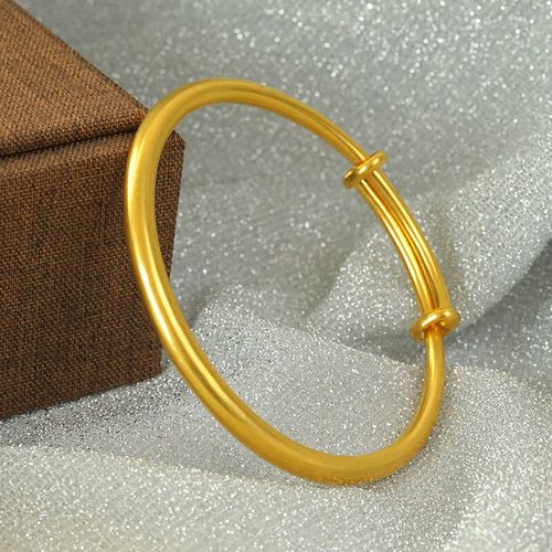 展缘黄金手镯女9999足金包银简约光面推拉镯子实心不掉色送女友礼物