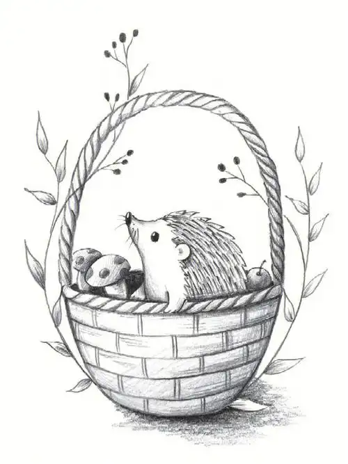 篮子里的小刺猬铅笔素描教程呆萌小动物