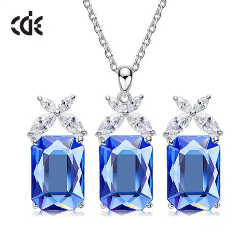 西黛尔925银首饰套装项链耳环时尚简约百搭小众创意水晶饰品套装